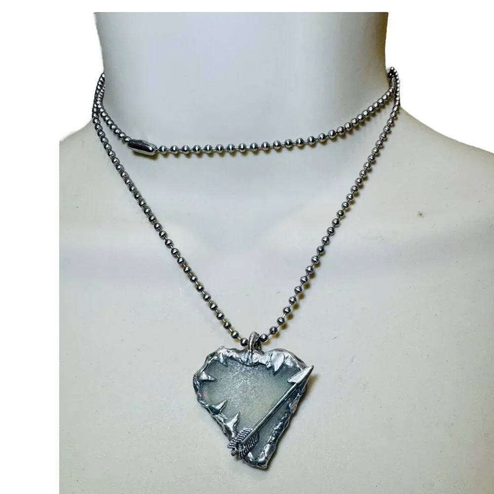 Artisan Sea Glass Heart Pendant With Silver Metalwork Arrow “Struck by Cupid” - Picture 2 of 15